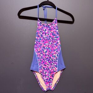 Vibrant Pink and purple Kids One Piece Swimsuit